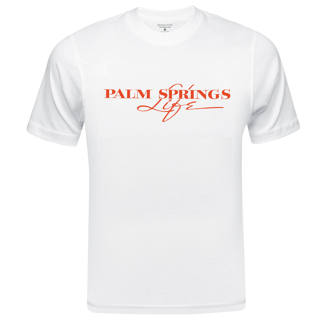 Palm Springs Life  Unisex White T-Shirt with Orange print
